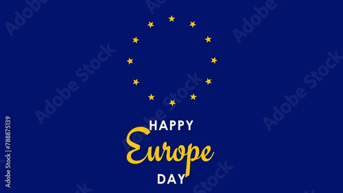 europe day animated background happy europe day eu union europe flag gold and blue stars looping photo