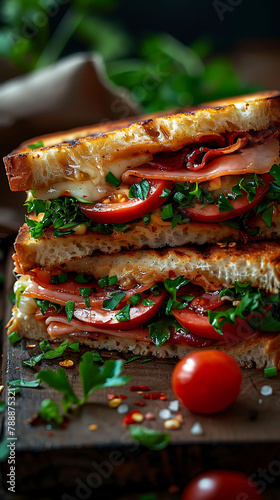 Beautiful presentation of Melt Sandwich, hyperrealistic food photography