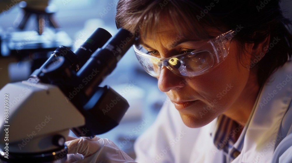 Foto de In a laboratory setting a scientist carefully examines a soil ...