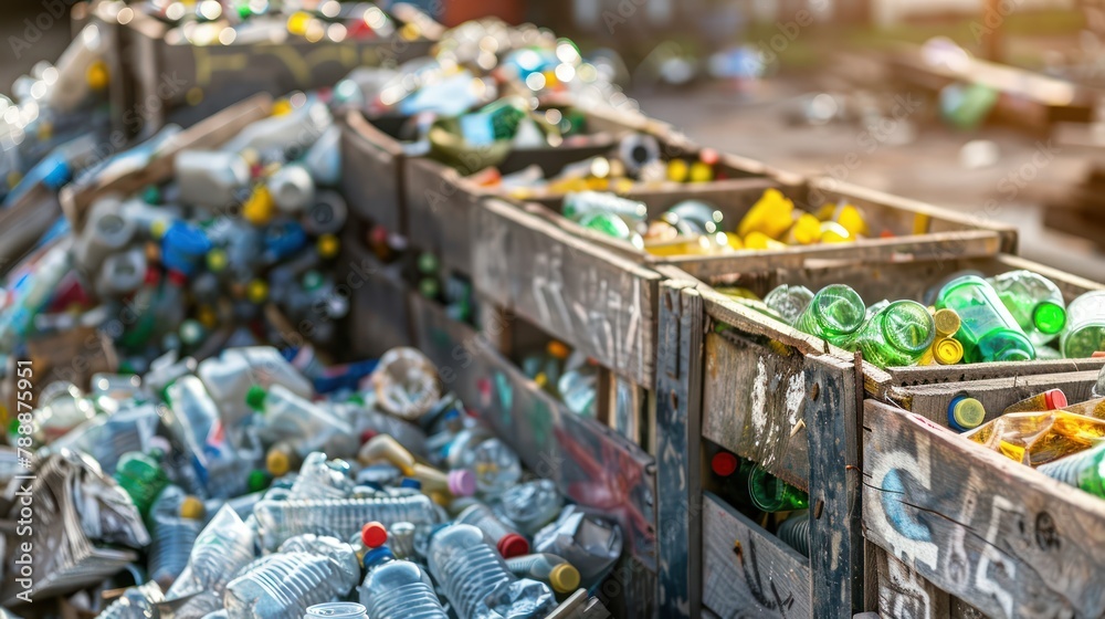 Recycling facilities process materials for reuse, reducing waste and conserving natural resources.