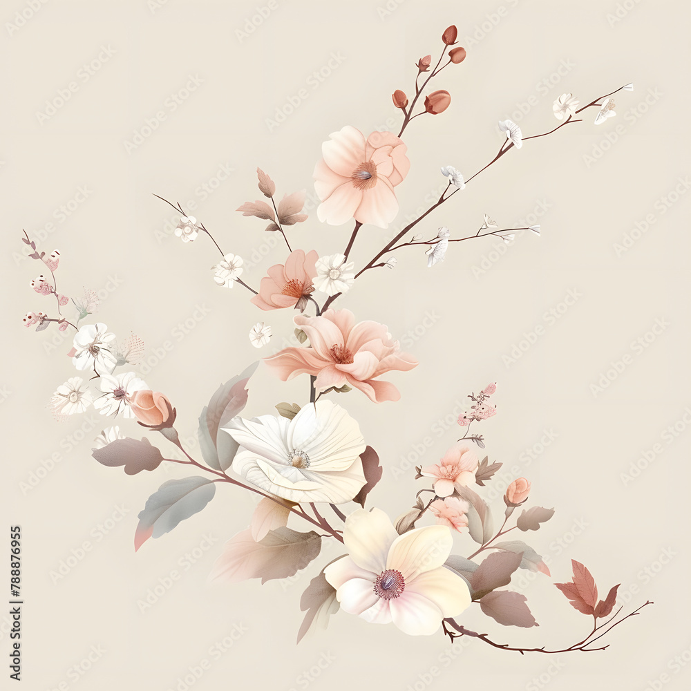 Obraz premium set of floral branch. Wedding concept with flowers. Floral poster, invite. Vector arrangements for greeting card or invitation