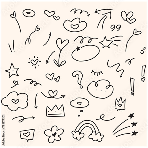 Set of doodle vector elements with illustration style doodle and line art