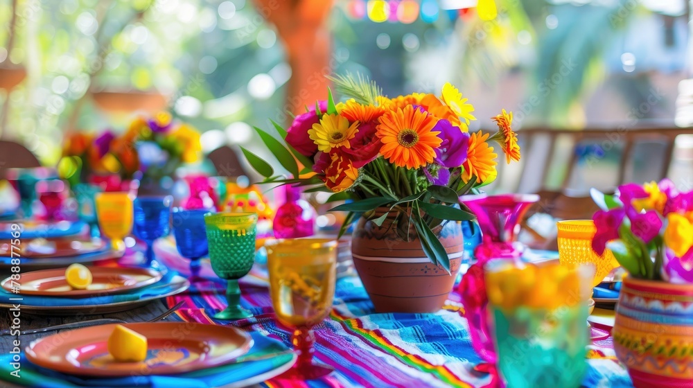Vibrant and traditional table decorations that add a pop of color to your Fiesta celebrations