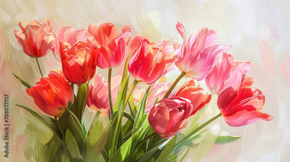 Celebrate Mother s Day with a stunning floral arrangement featuring vibrant tulip flowers set against a soft light background on a festive greeting card