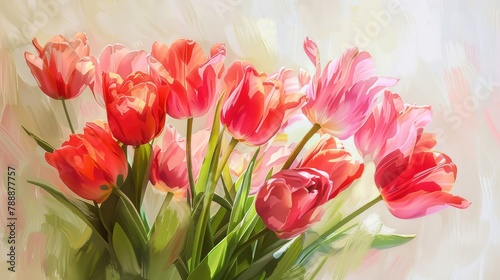 Celebrate Mother s Day with a stunning floral arrangement featuring vibrant tulip flowers set against a soft light background on a festive greeting card