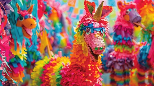 A traditional Mexican pinata is a festive paper creation bursting with candies perfect for celebrating anniversaries and birthdays © 2rogan
