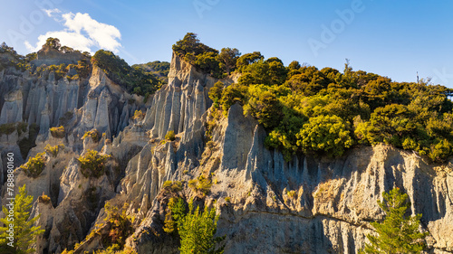 The towering pillars of rock known as the Putangarua Pinnacles in the Wairarapa created as a result of erosion