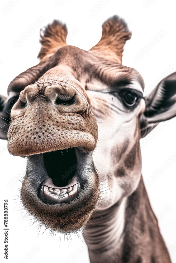 Closeup portrait of a giraffe face, cute and funny, adorable portrait of a animal, zoo and conservation themes
