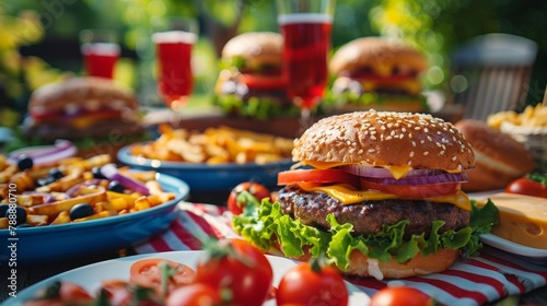 Family Fourth of July Picnic with American Cheese Burgers and Patriotic Decor
