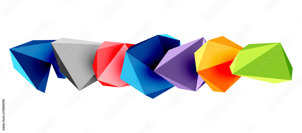 A line of vibrant origami triangles in petal, electric blue, magenta, and carmine shades on a white background, showcasing creative arts and the art of paper products A line of vibrant origami triangles in petal, electric blue, magenta, and carmine shades on a white background, showcasing creative arts and the art of paper products