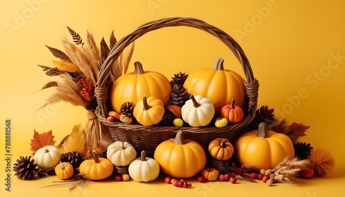harvest-or-thanksgiving-decoration-on-yellow.