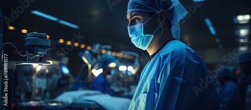 Surgeon in operating room at hospital. Medical healthcare and doctor staff service. photo