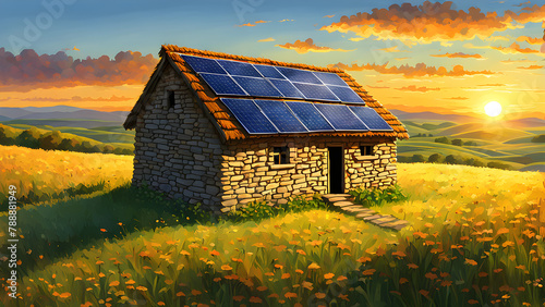 A separate small house on the grassland, a vacation home, wilderness life