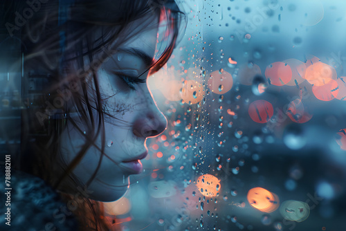 Woman in Reverie: The Introspective Confrontation with a Rain-drenched Urbanity