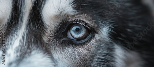 Intense close-up of a canine's eye, showcasing intricate details with a soft, out-of-focus background © LukaszDesign