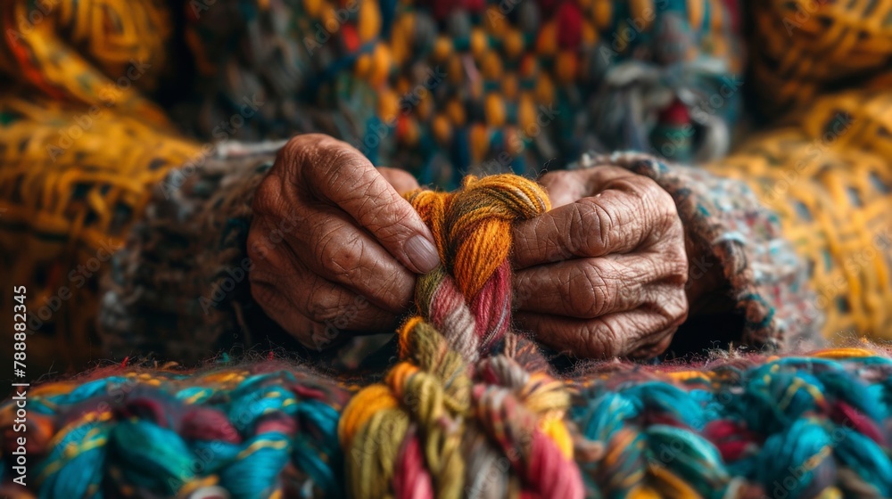 Close Up hands with wool for knitting Close Up hands with wool for knitting