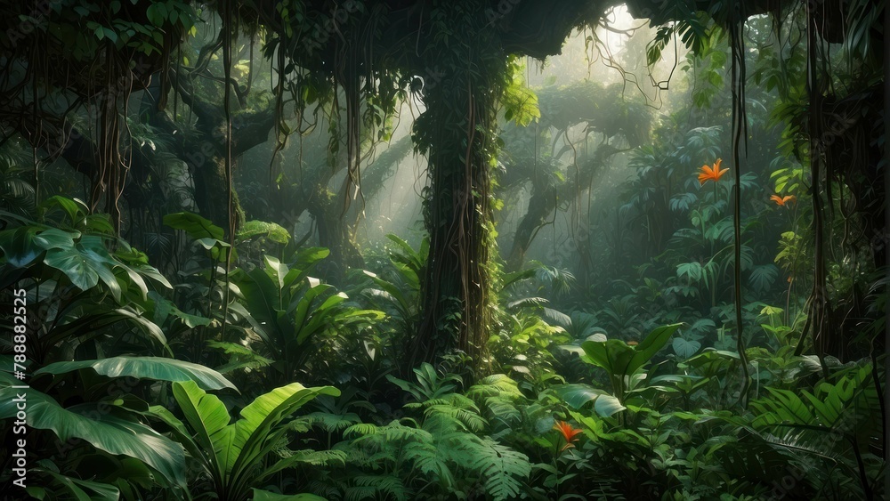 Enchanted tropical rainforest scene