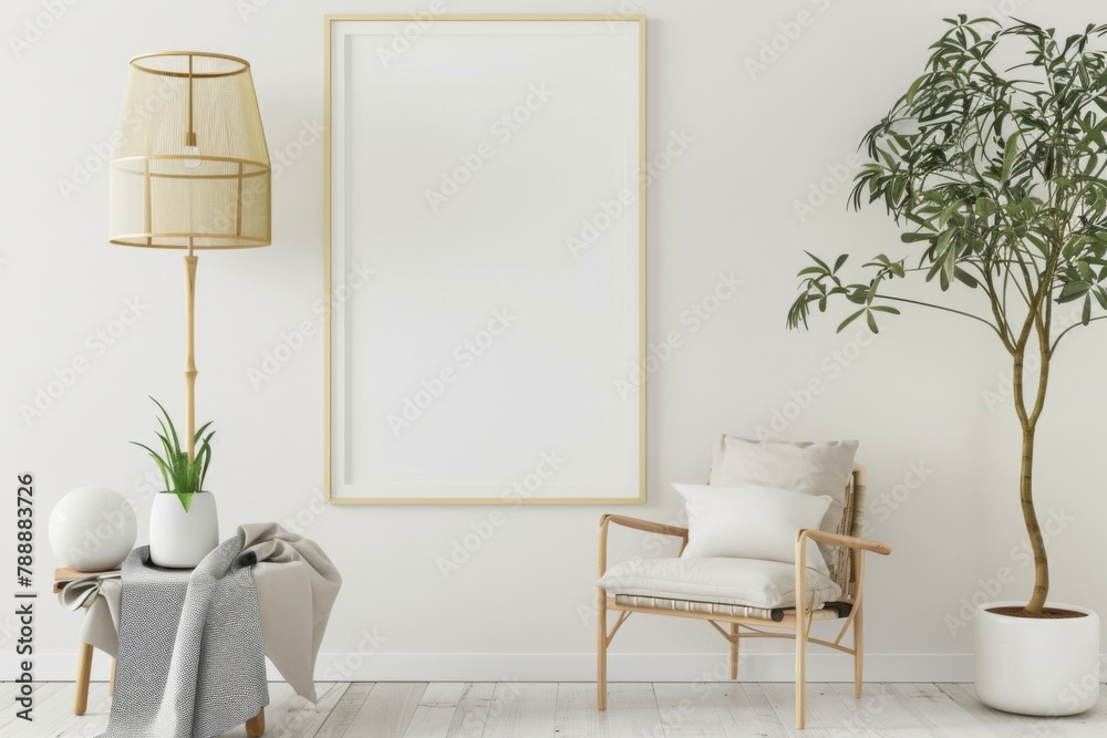 Scandinavian style living room with poster mockup created with generative ai Scandinavian style living room with poster mockup created with generative ai