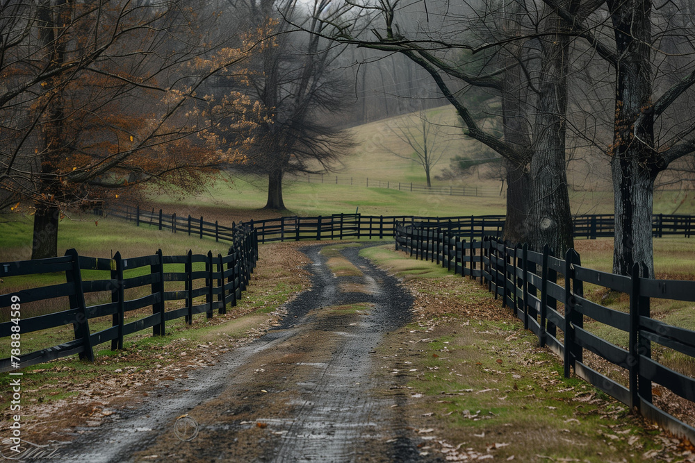 Rustic Autumn Farm Scene with Winding Dirt Road Rustic Autumn Farm Scene with Winding Dirt Road
