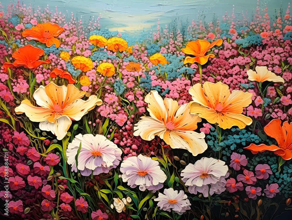 Garden Flowers Abstract oil painting. (Good to print and use as a mural.)