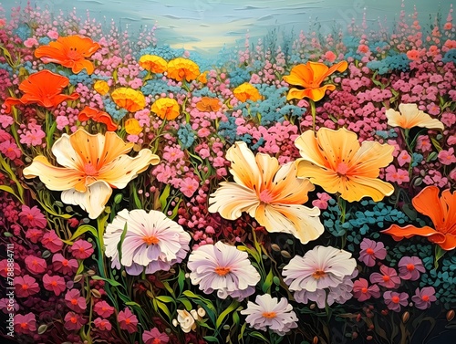 Garden Flowers Abstract oil painting.  Good to print and use as a mural. 