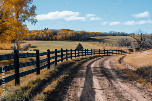 Rustic Autumn Farm Scene with Winding Dirt Road