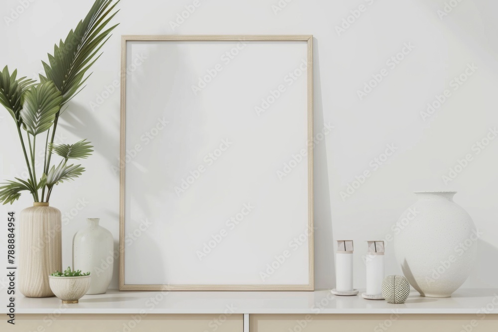 Scandinavian style living room with poster mockup created with generative ai Scandinavian style living room with poster mockup created with generative ai