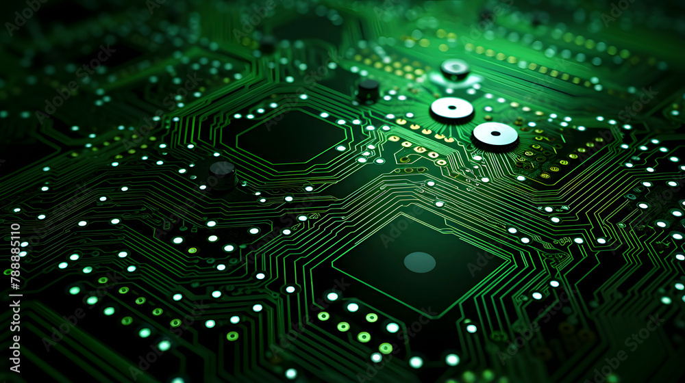 Digital technology green abstract geometric circuit graphic poster web page PPT background