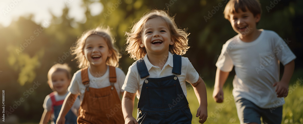Sunshine Smiles: A Joyful Banner of Children Playing under the Warm Sun