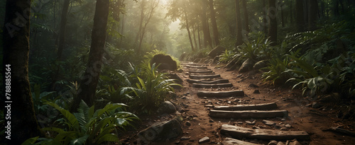 Backpacker s Journey  Trail Fusion and Natural Exploration - Conceptual Image of a Backpacker Blending Seamlessly with the Inspiring Natural Trail