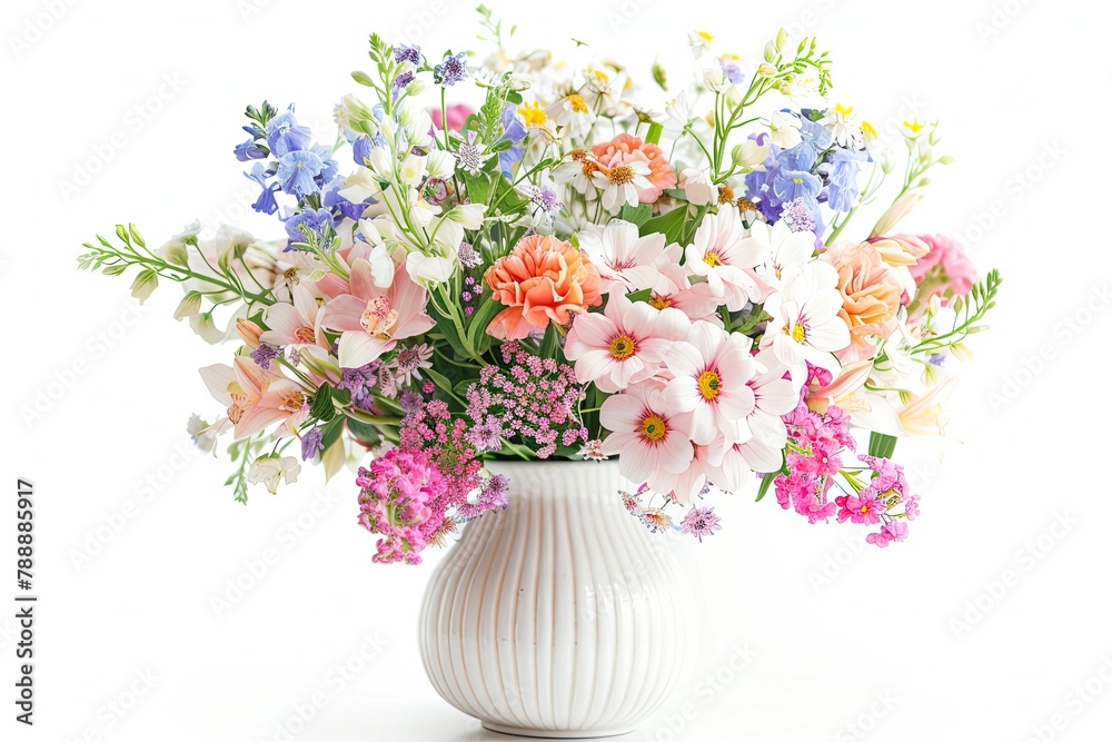 A bouquet of flowers in a white vase isolated on white A bouquet of flowers in a white vase isolated on white