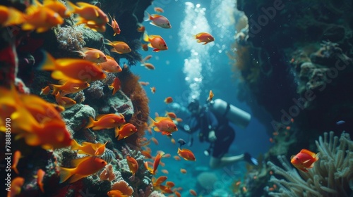 A group of divers led by a marine biologist explore an underwater cave filled with colorful fish and corals. As the biologist points out different species and their behaviors it becomes .