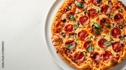 Delicious Pepperoni Pizza with Fresh Toppings on a White Plate