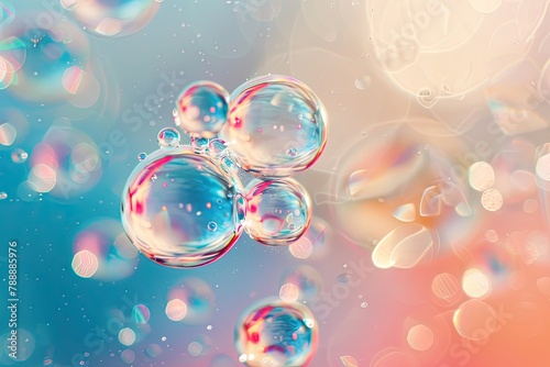 A macro shot shows several water bubbles rising against a bright background Moisturize bubble blobs with beauty gloss