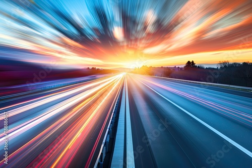 Abstract image of speed motion on the road at twilight