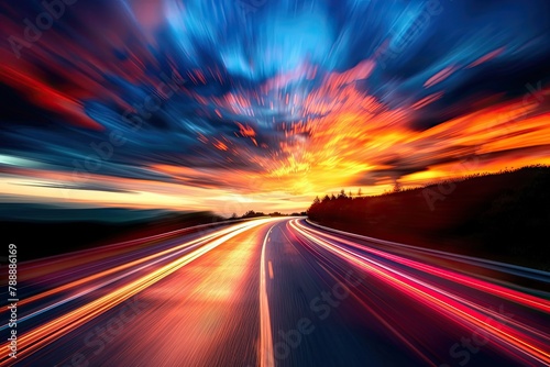 Abstract image of speed motion on the road at twilight