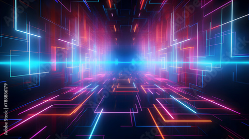Digital technology neon lights grids lines abstract pattern poster web page PPT background