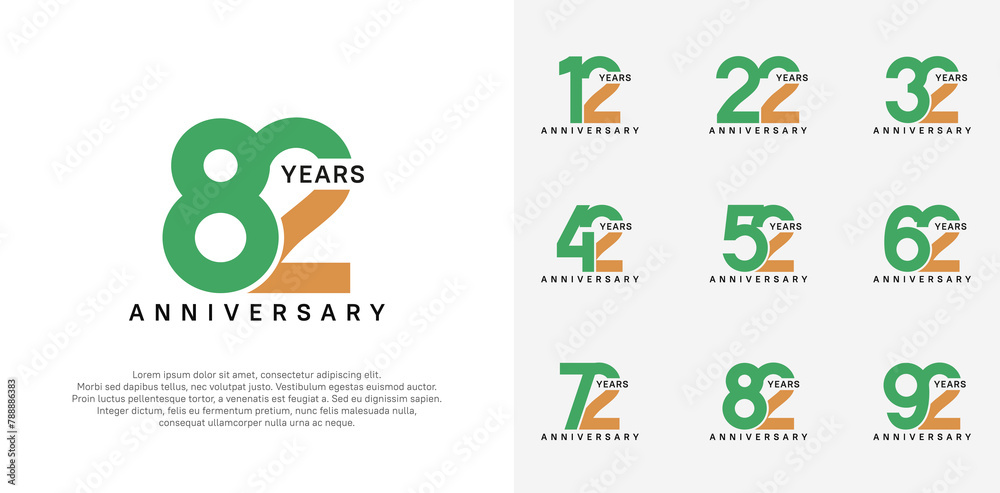 anniversary logotype vector set with green and brown color for special celebration day
