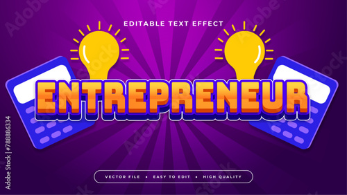 Blue orange and purple violet entrepreneur 3d editable text effect - font style