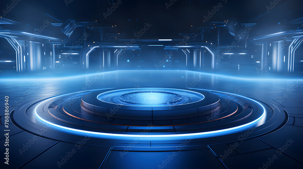 Fototapeta premium Digital technology blue artificial intelligence product launch PPT background