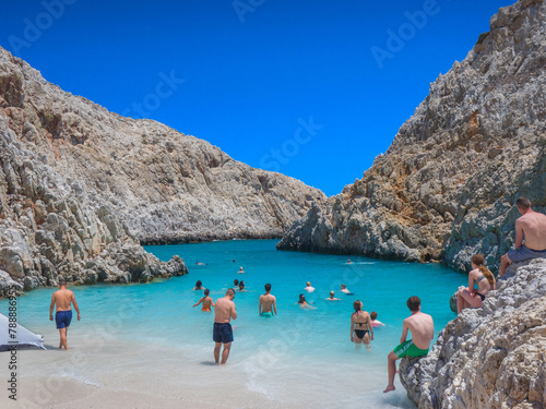 Beach with clear water between cliffs (Seitan Limania, Crete, Greece)