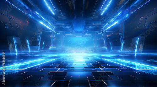 Digital technology blue artificial intelligence product launch PPT background