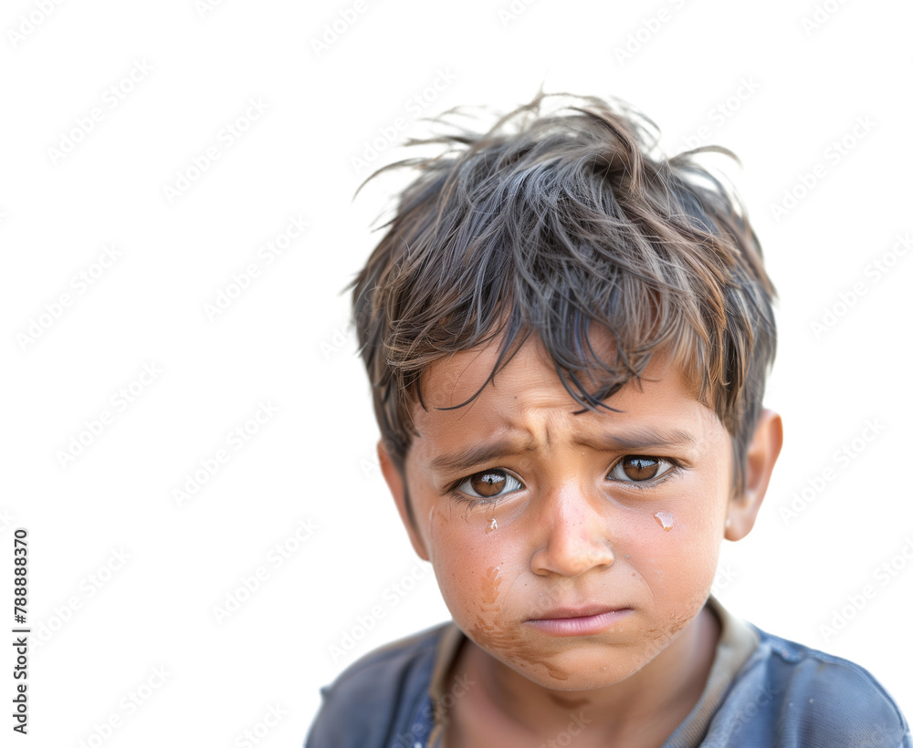 Immigrant boy crying, isolated Immigrant boy crying, isolated