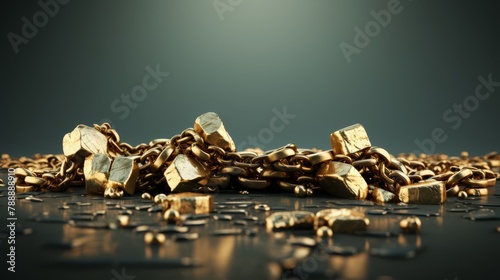 3D scene of a minimalist broken gold chain, symbolizing broken economic ties,