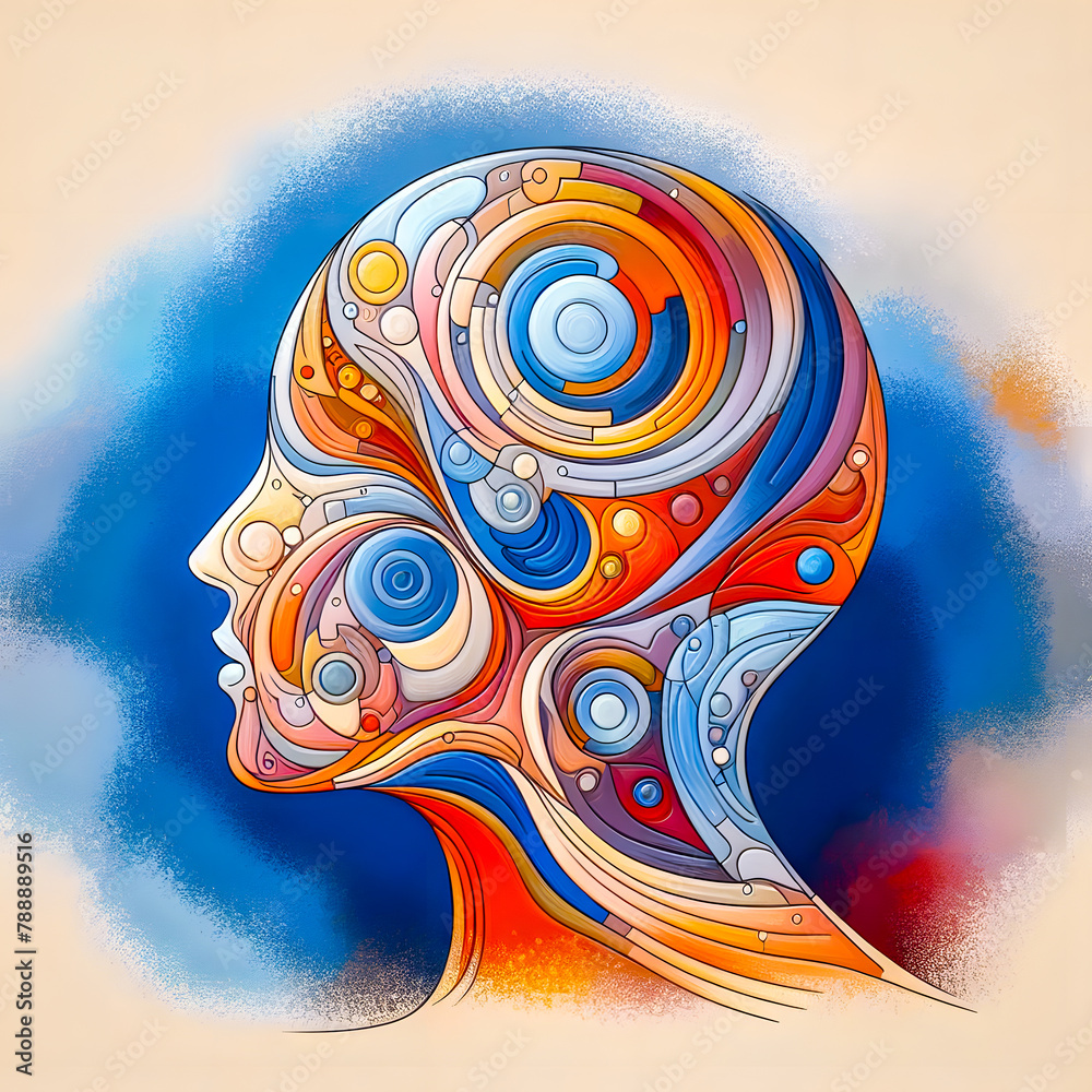 Creative thinking of the human brain or head Animation on a light background creativity Art style photo, blurred edges Creative thinking of the human brain or head Animation on a light background creativity Art style photo, blurred edges