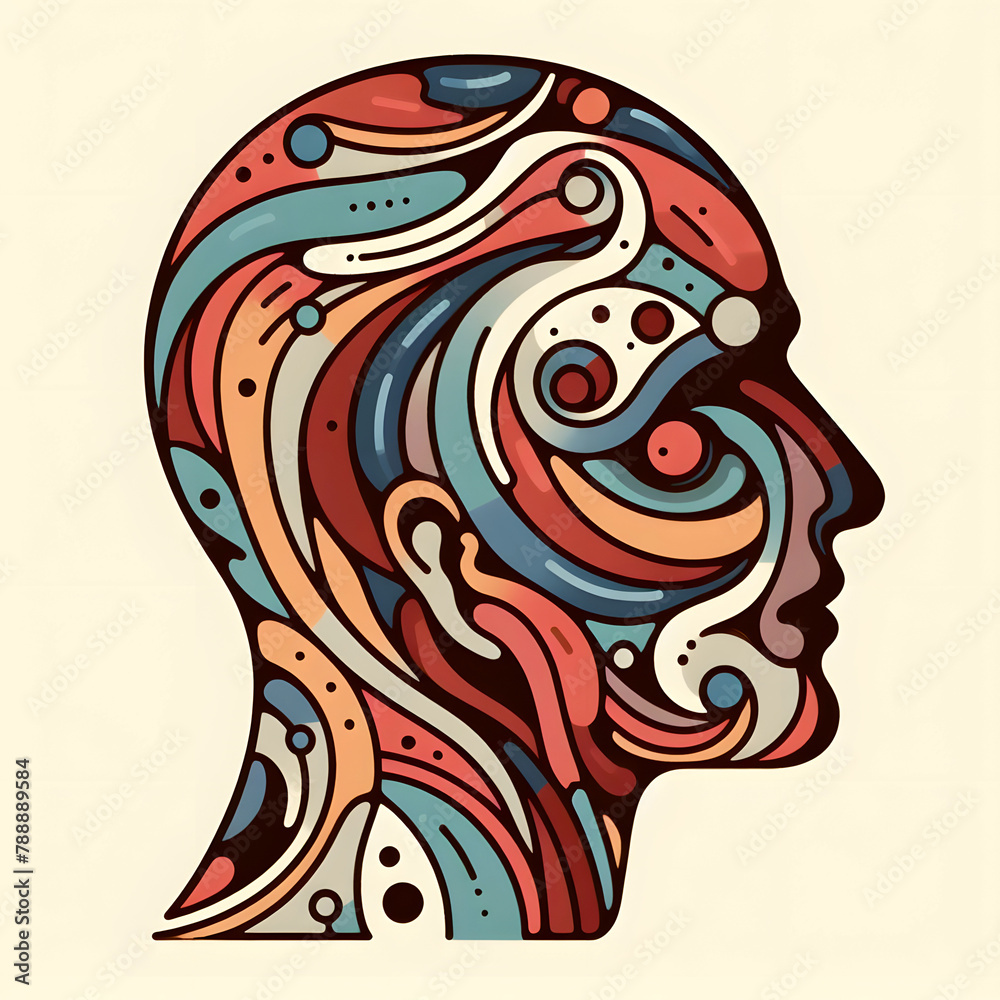Obraz premium Creative thinking of the human brain or head Animation on a light background creativity Art style photo, blurred edges