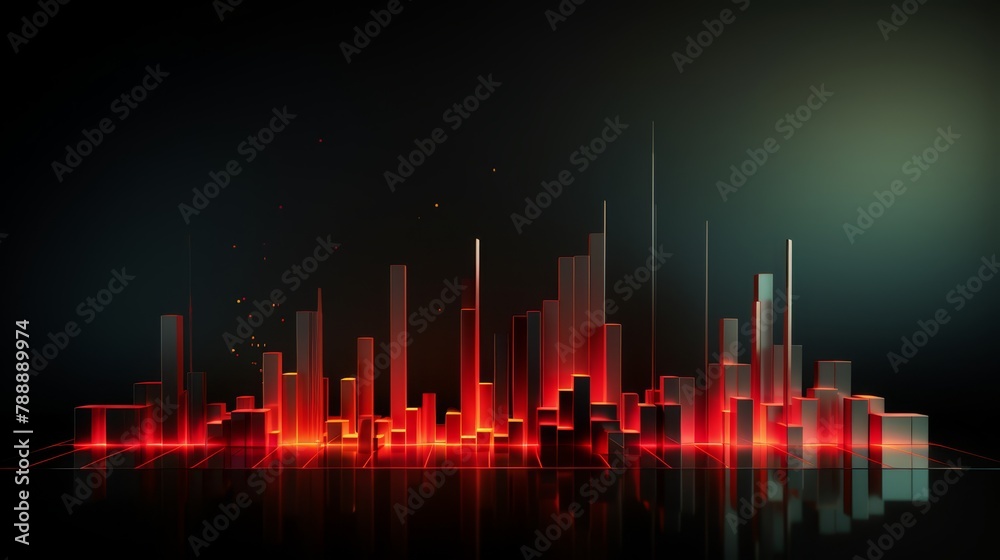 Minimalist 3D visualization of a fading financial graph, disappearing profits,