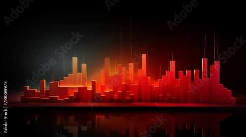 Minimalist 3D visualization of a fading financial graph, disappearing profits,