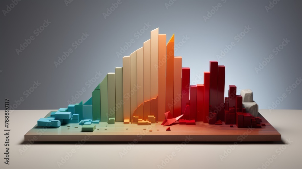 Realistic 3D depiction of a minimalist credit score chart plummeting, Realistic 3D depiction of a minimalist credit score chart plummeting,