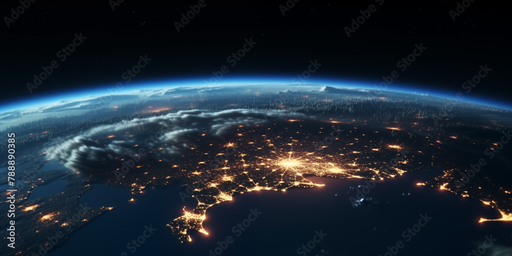 Fototapeta premium Glowing City Lights: Earth from Space